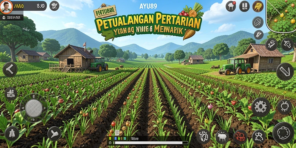Tampilan gameplay AYU89 yang menampilkan aktivitas bertani yang seru.