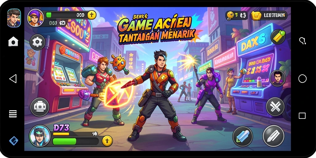 Tampilan gameplay D73 yang seru dan penuh warna.