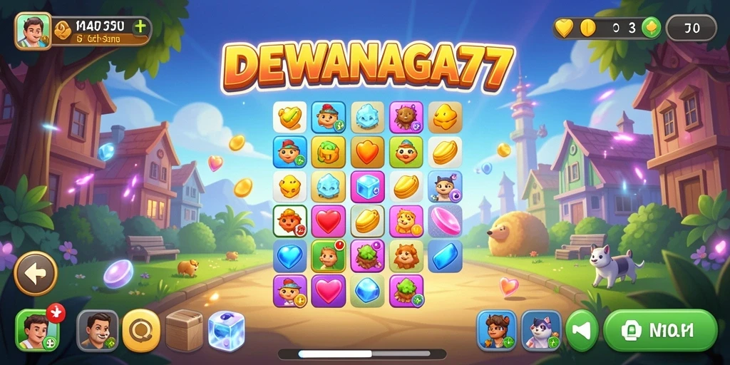 Screenshot gameplay DEWANAGA77 menunjukkan keseruan mencocokkan permata.