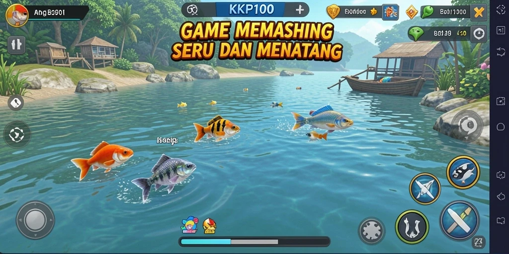 Tampilan menarik gameplay KPK100 saat memancing dengan berbagai ikan.