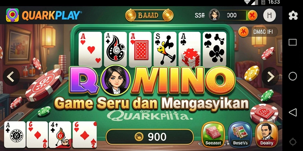 Tampilan gameplay seru dalam QUARKPLAY menunjukkan aksi domino yang cepat.