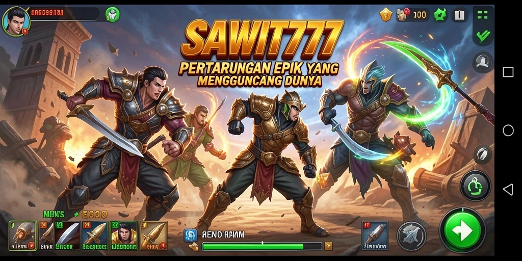 Screenshot gameplay SAWIT777 menunjukkan pertarungan yang mendebarkan dan karakter yang dinamis.