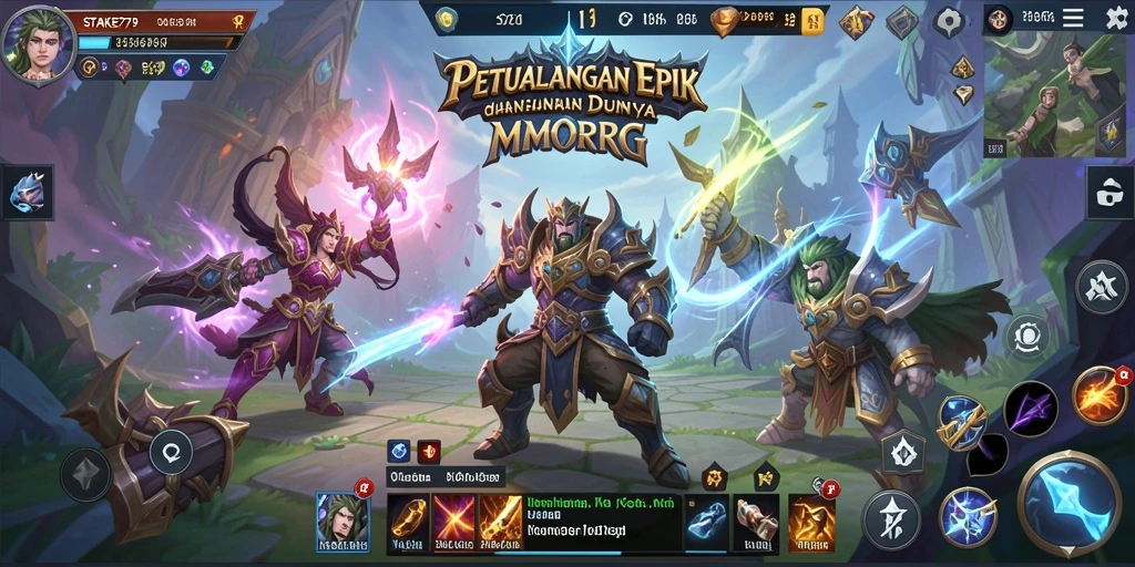 Screenshot gameplay STAKE779 menunjukkan pertarungan epik dalam dunia fantasi.